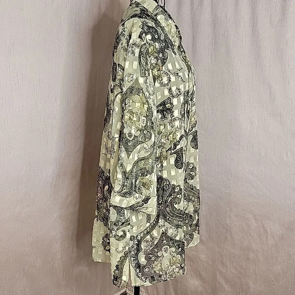 GRAFF Floral Paisley Green and Gold Semi‎ Sheer Blouse XL - Picture 4 of 7